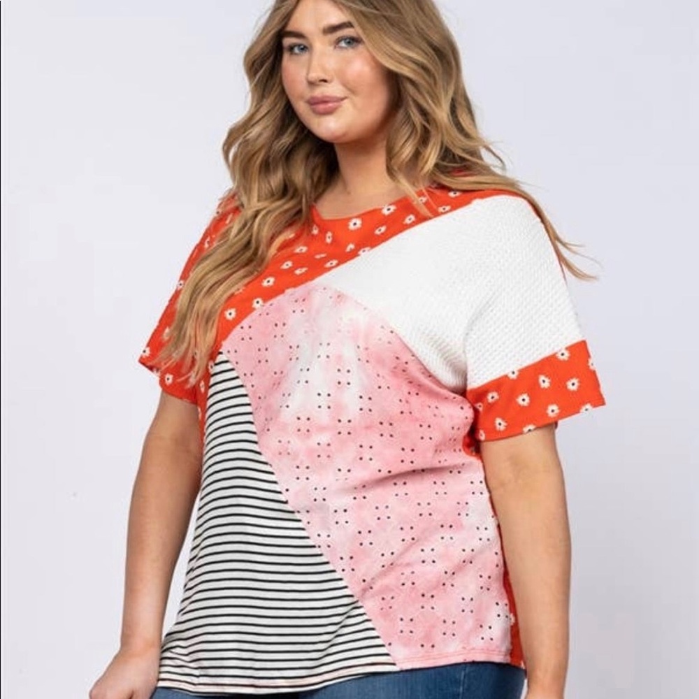 Plus size multi pattern shirt
